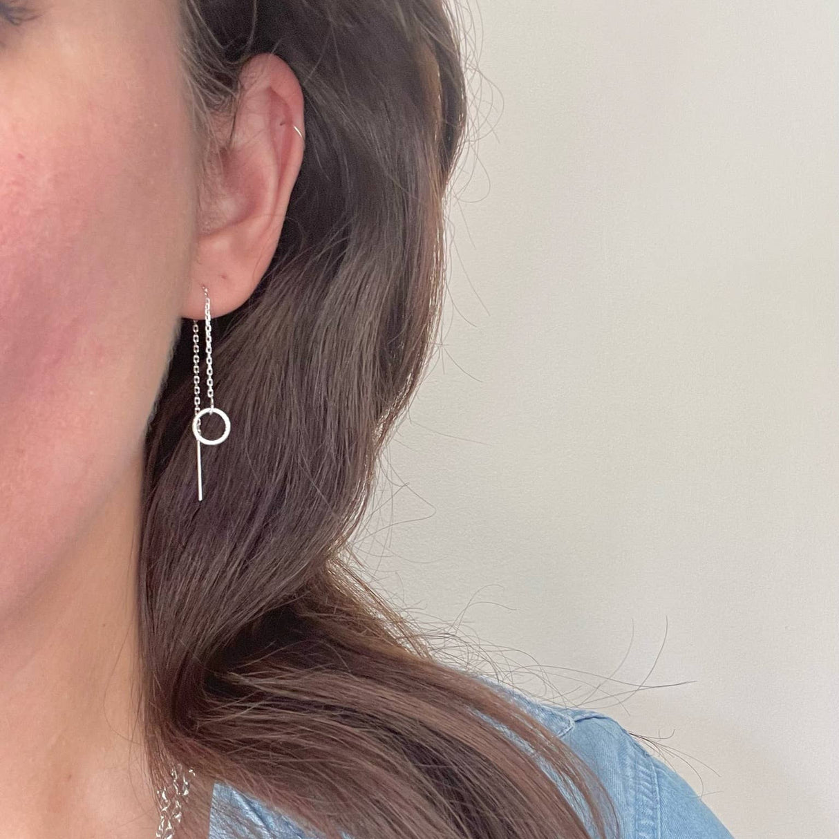 Circle chain threader earrings