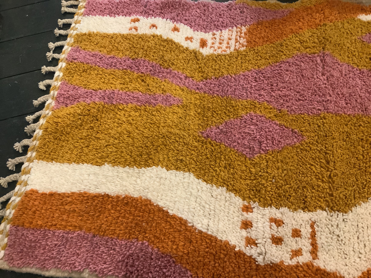 Beni Ourain rug, orange, pink, yellow, cream