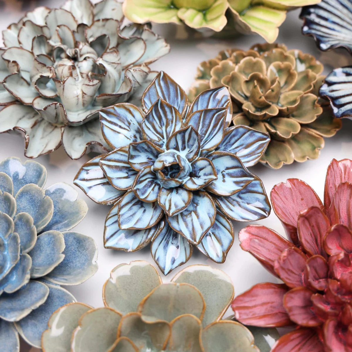 Blue Frikartii Aster ceramic flower