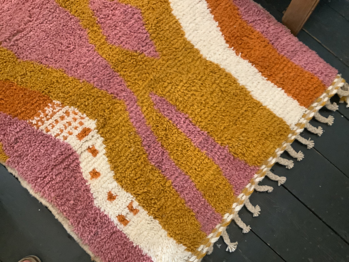 Beni Ourain rug, orange, pink, yellow, cream
