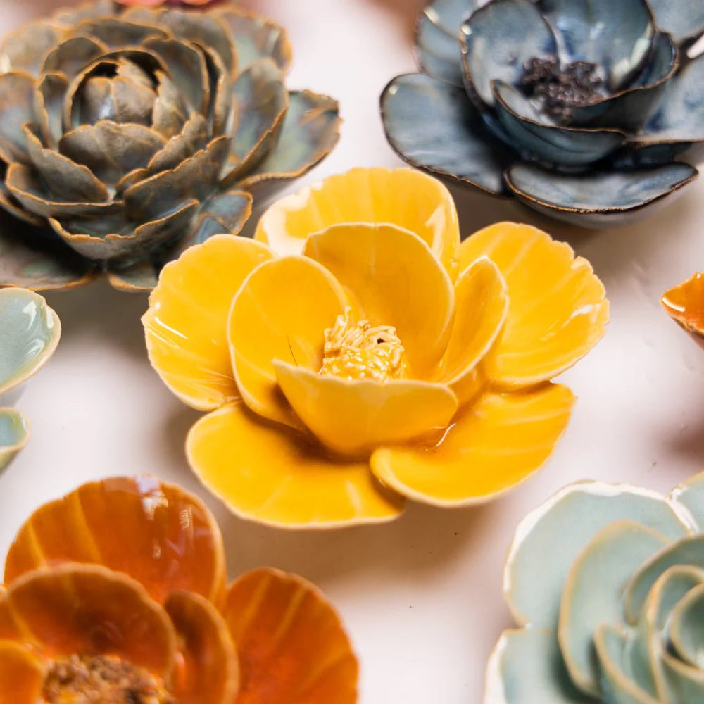 Burnt yellow poppy ceramic flower