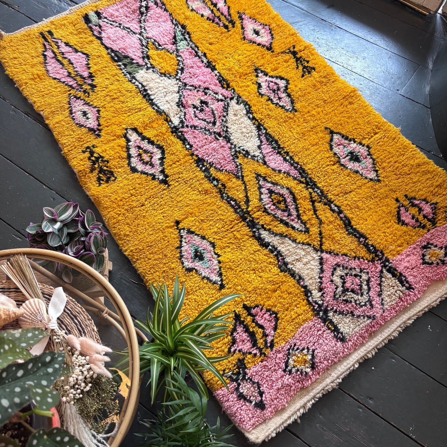 Yellow Beni Ourain wool rug