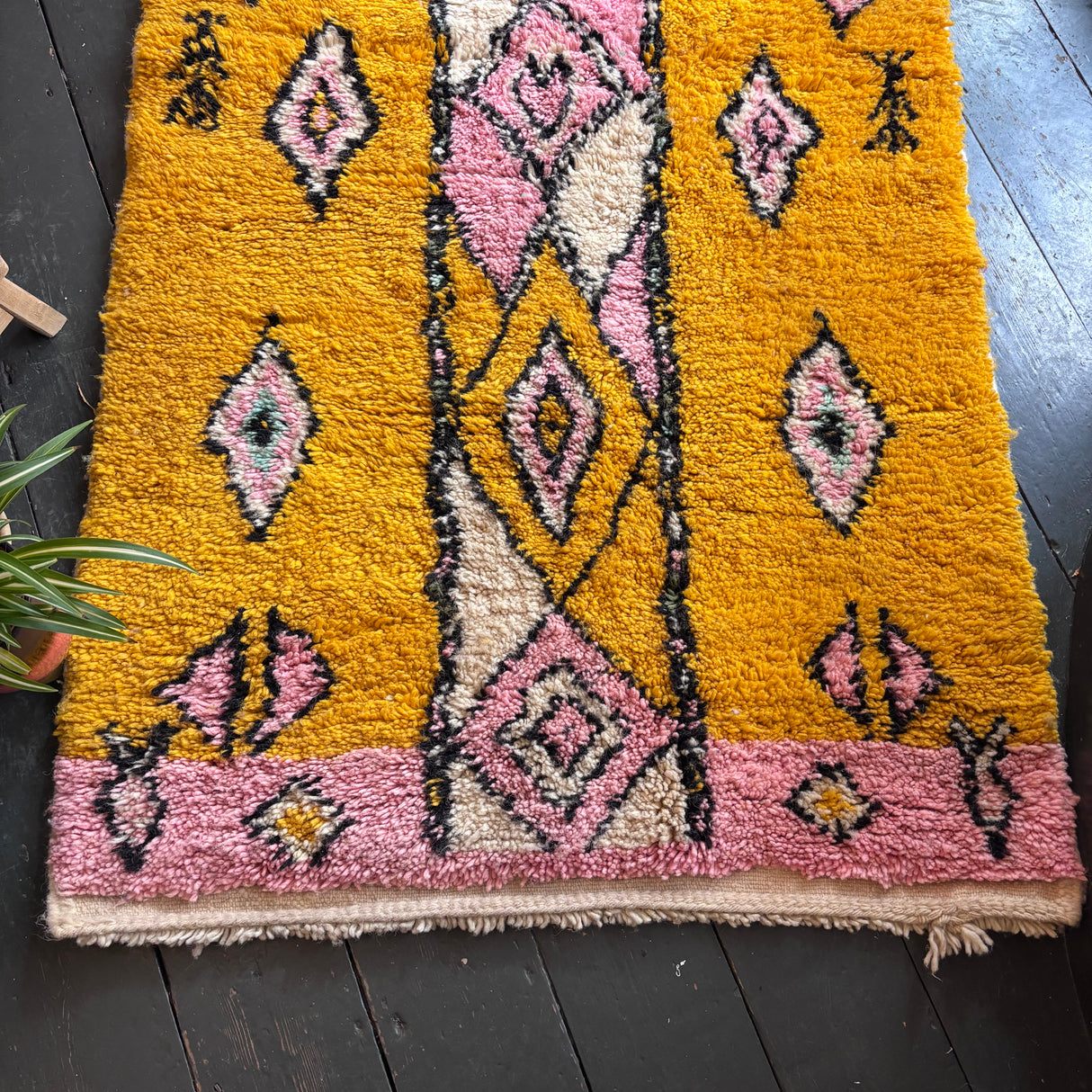 Yellow Beni Ourain wool rug