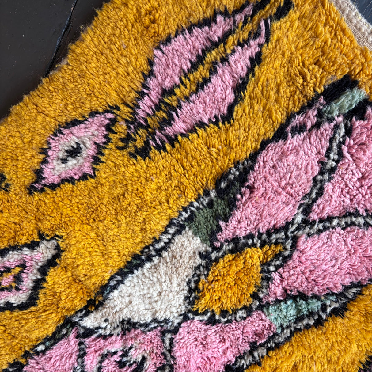 Yellow Beni Ourain wool rug