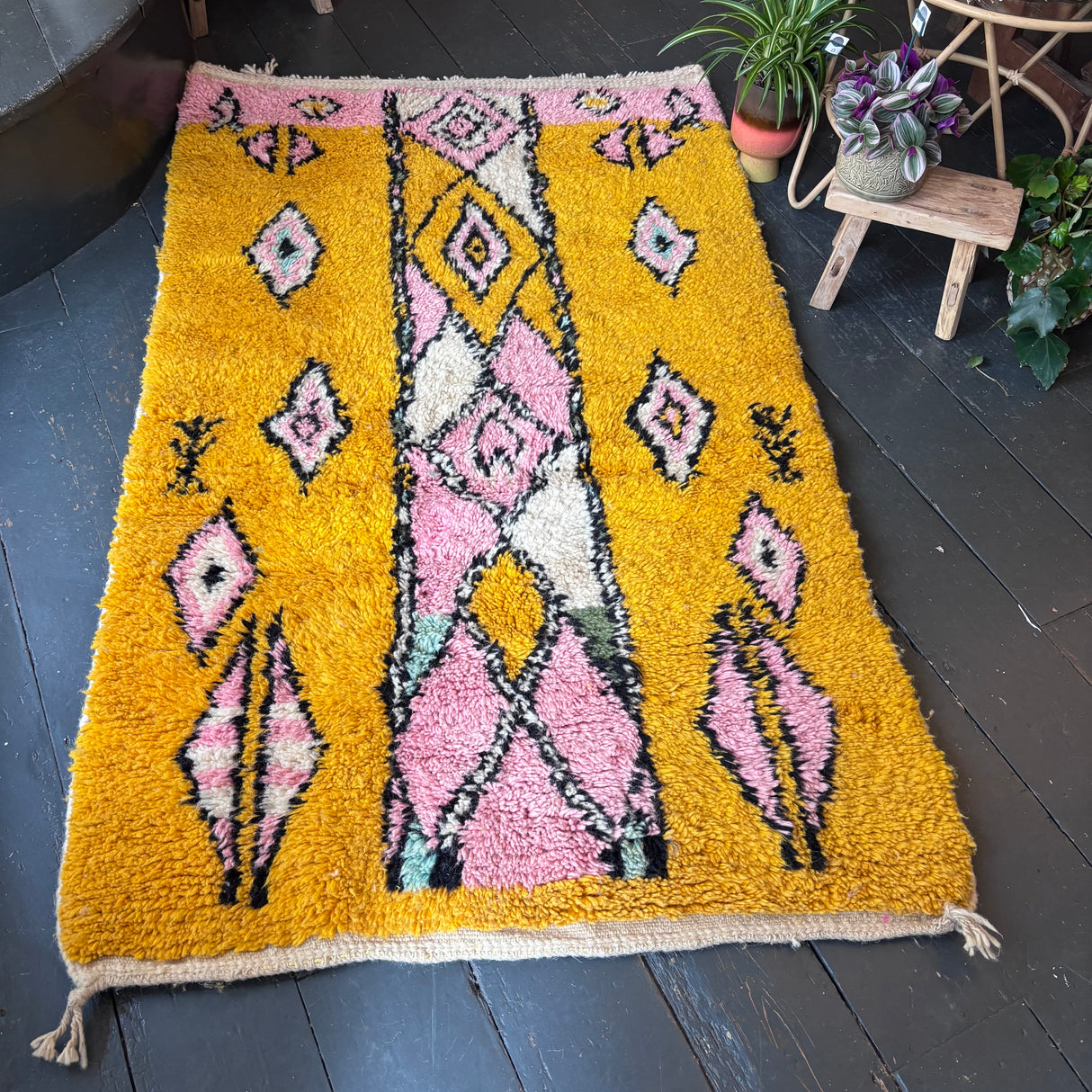 Yellow Beni Ourain wool rug