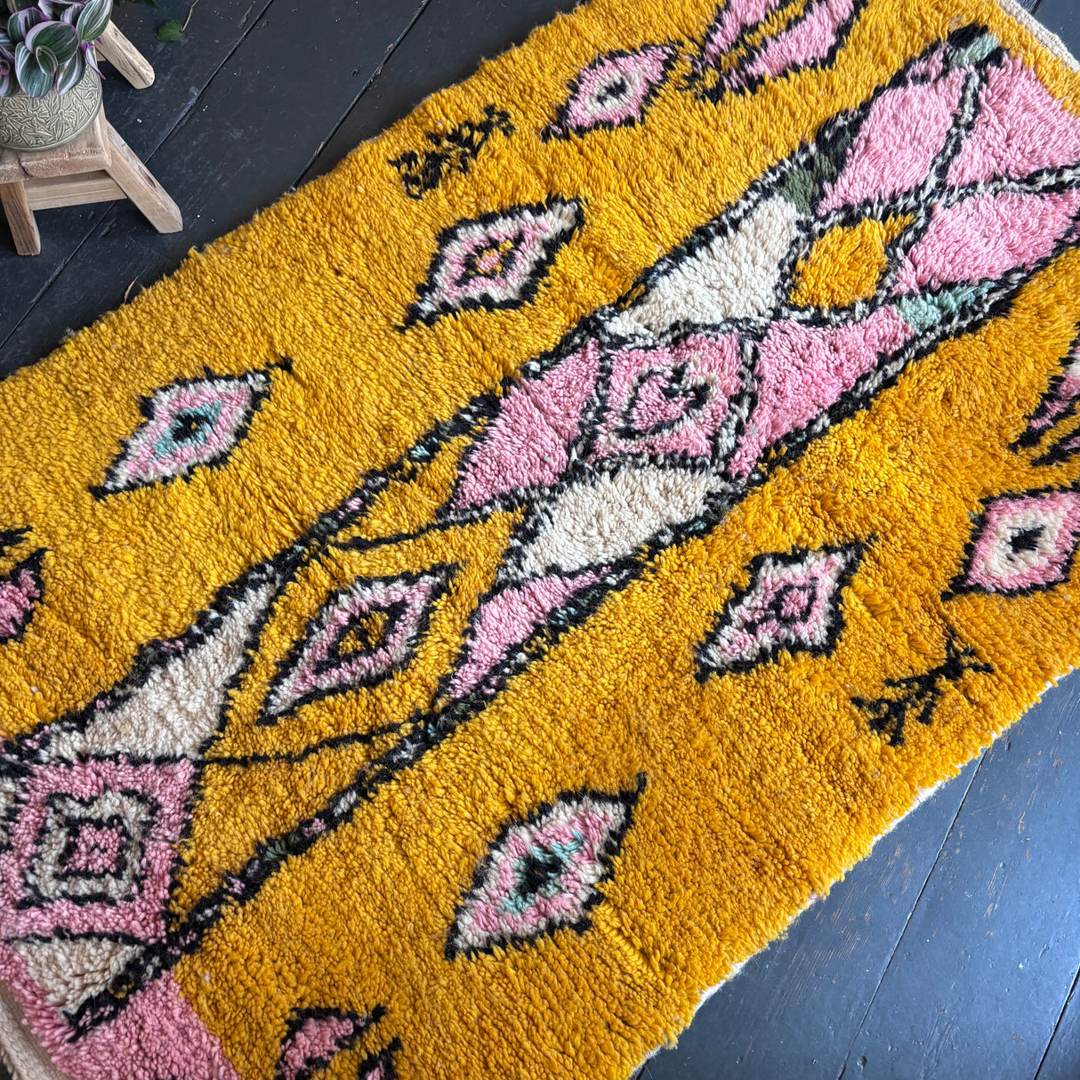 Yellow Beni Ourain wool rug