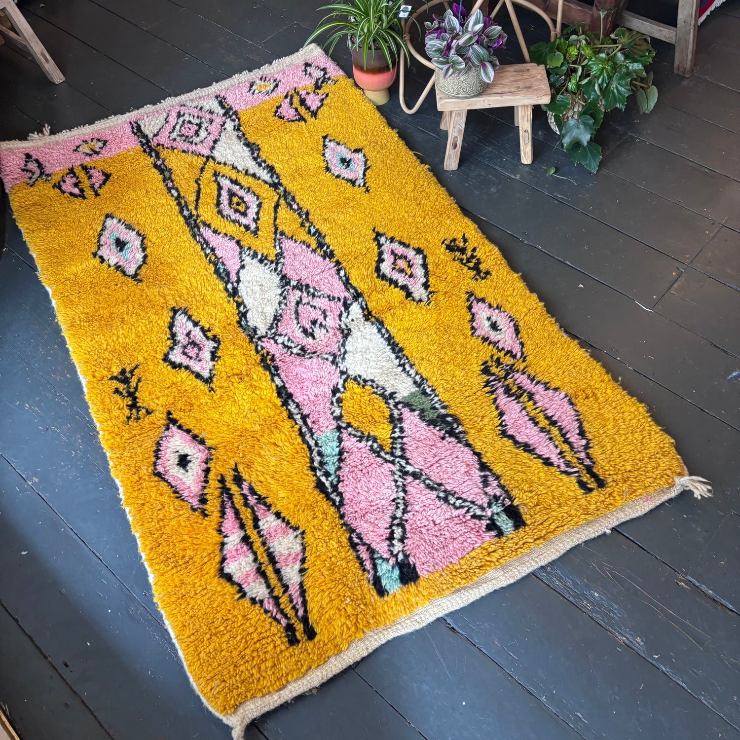 Yellow Beni Ourain wool rug