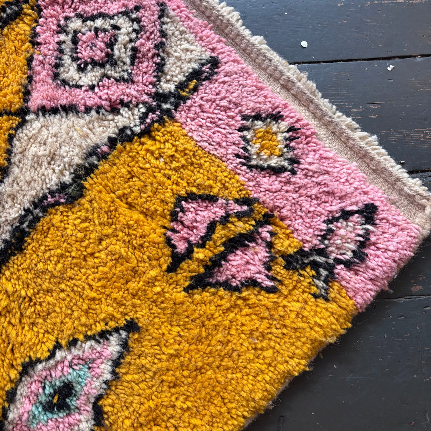 Yellow Beni Ourain wool rug
