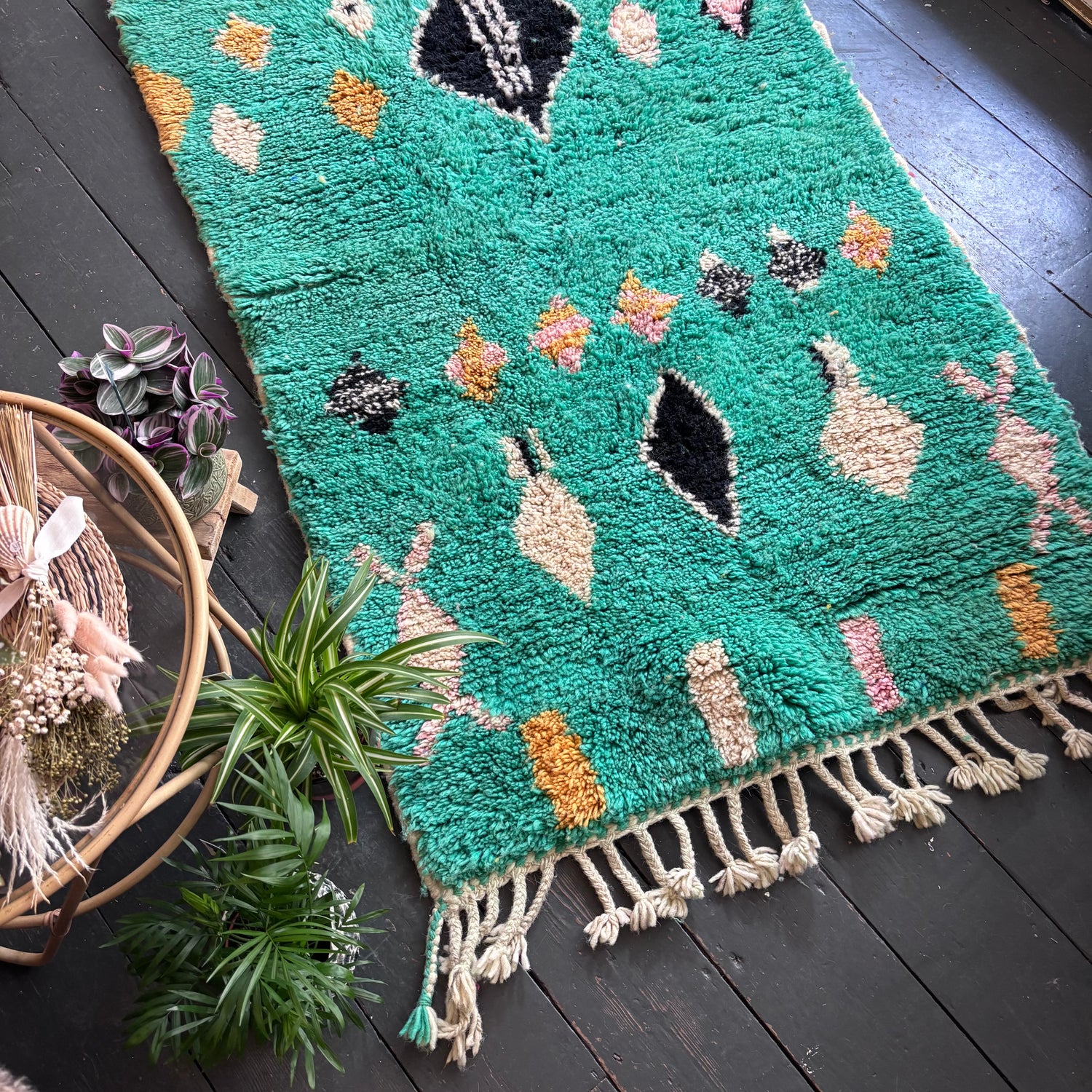 Green Beni Ourain wool rug
