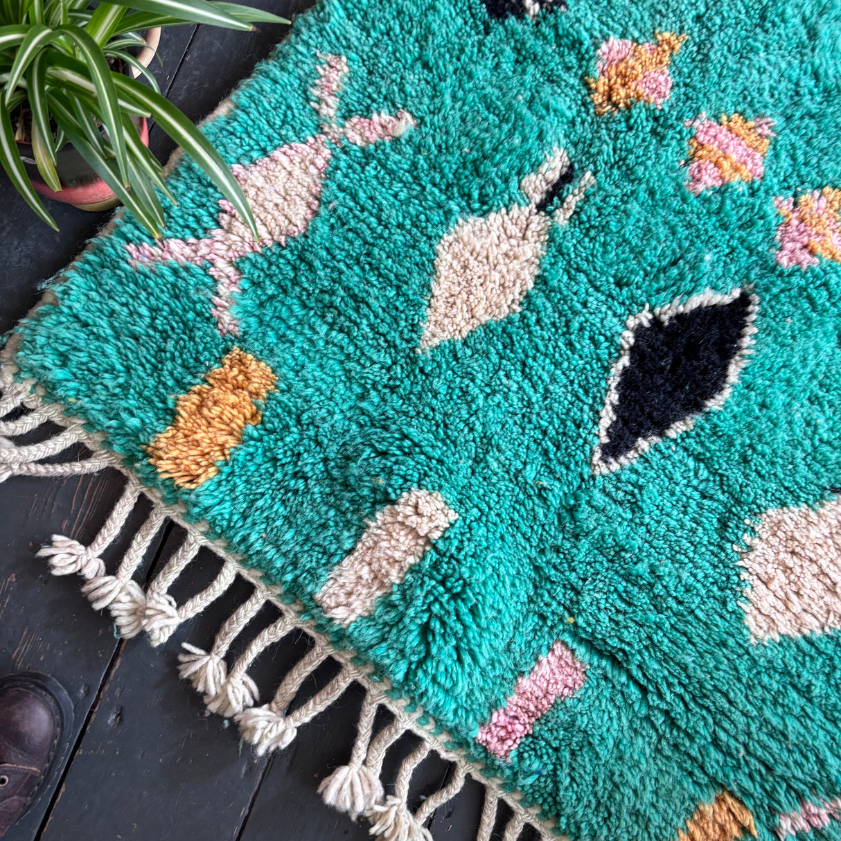Green Beni Ourain wool rug