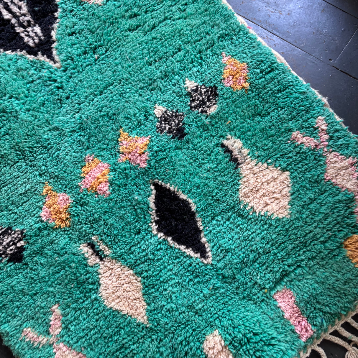 Green Beni Ourain wool rug