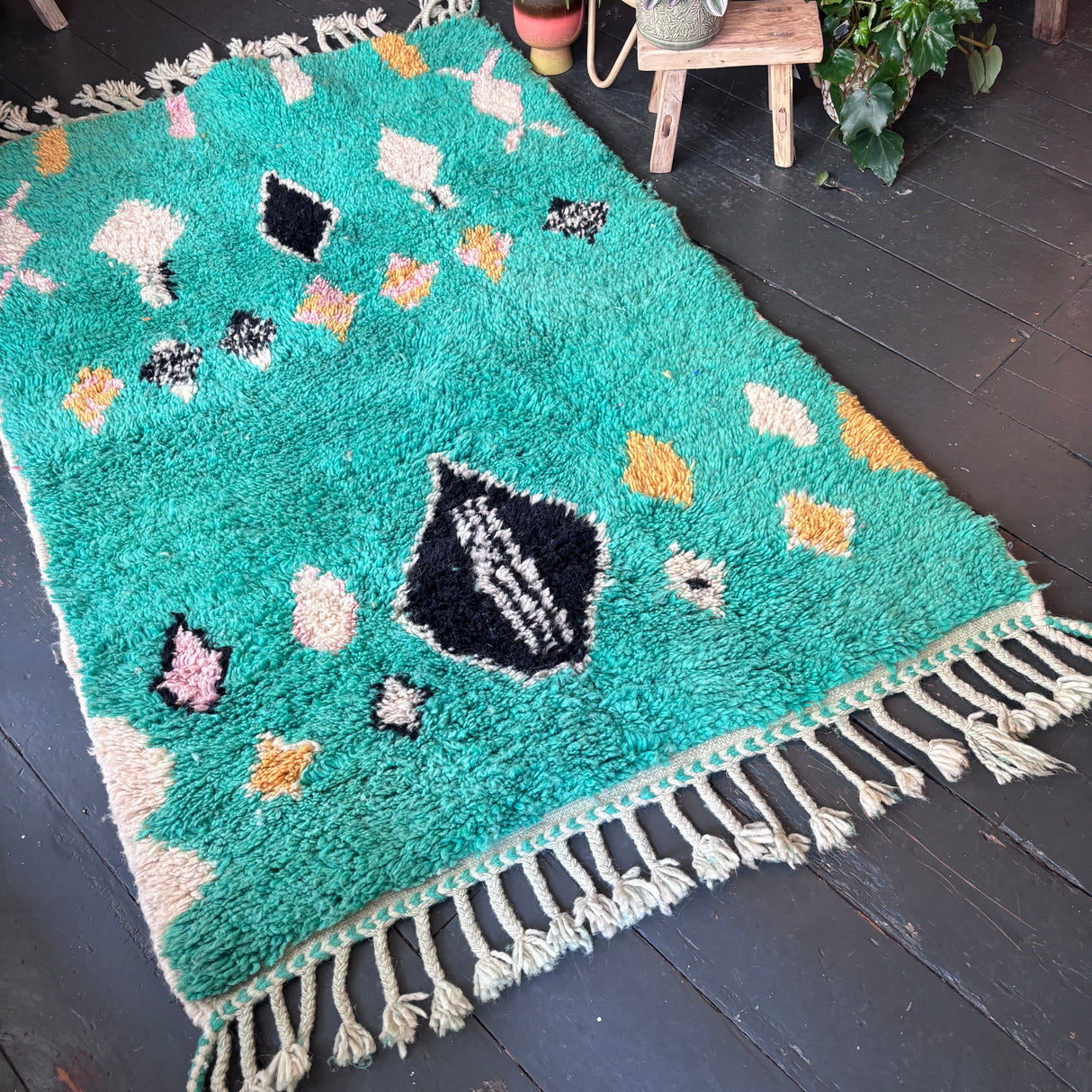 Green Beni Ourain wool rug