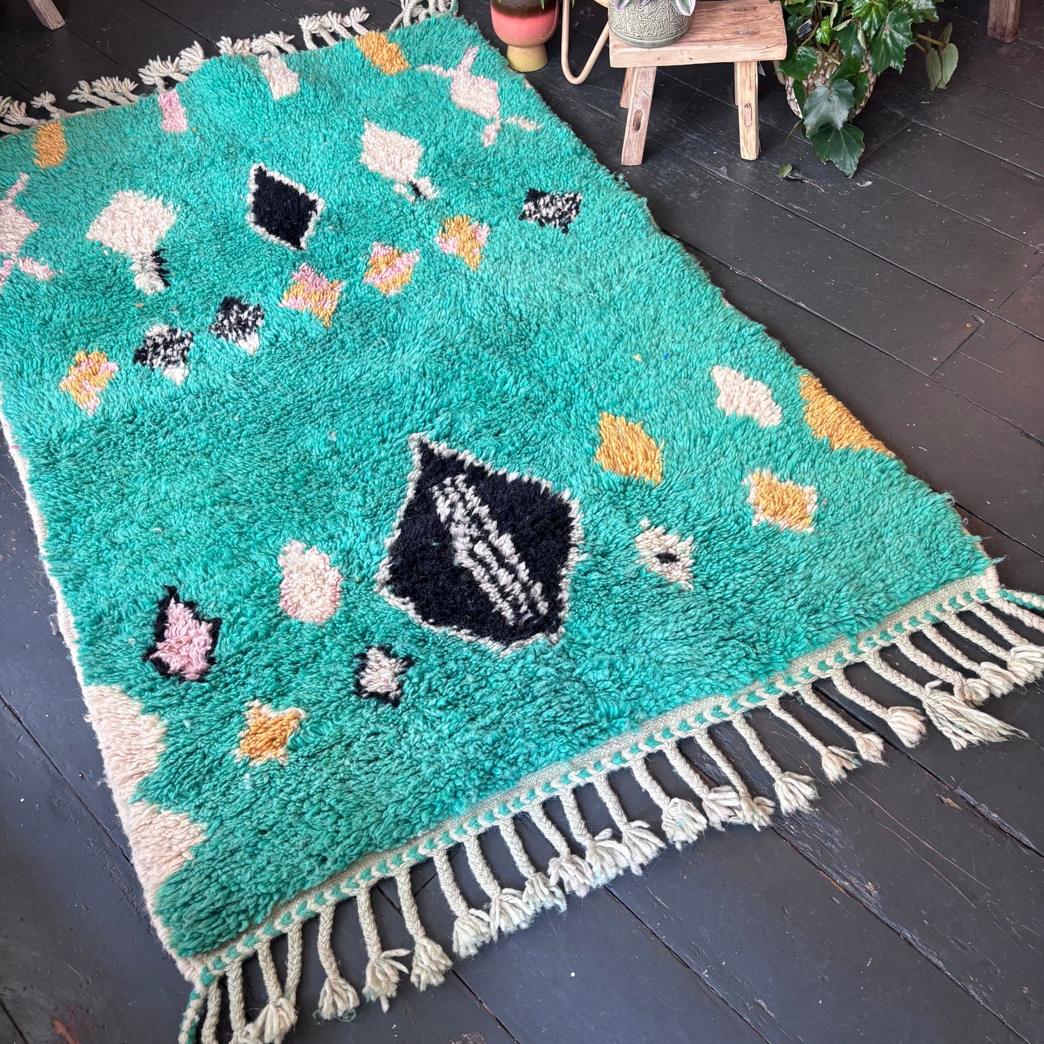 Green Beni Ourain wool rug