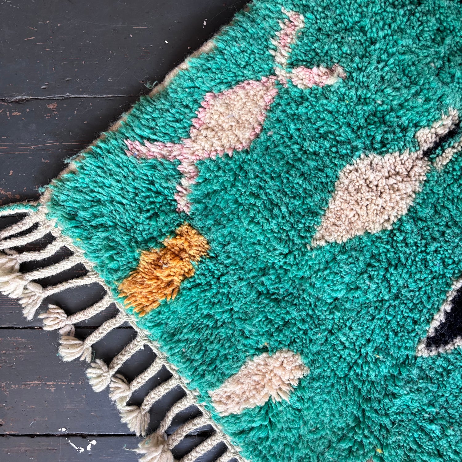 Green Beni Ourain wool rug