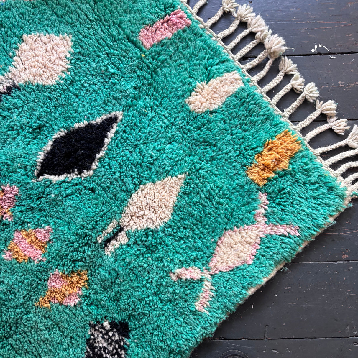 Green Beni Ourain wool rug