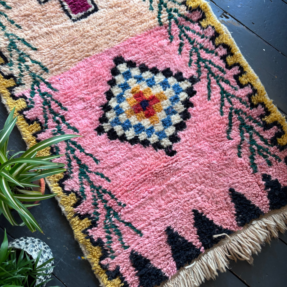 Pink Beni Ourain wool runner