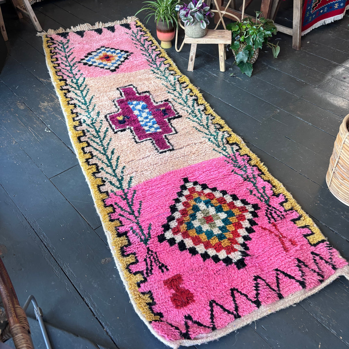 Pink Beni Ourain wool runner