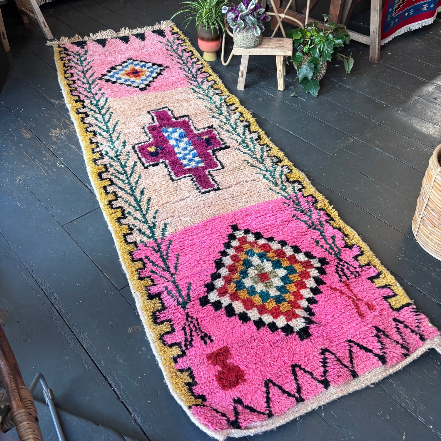 Pink Beni Ourain wool runner
