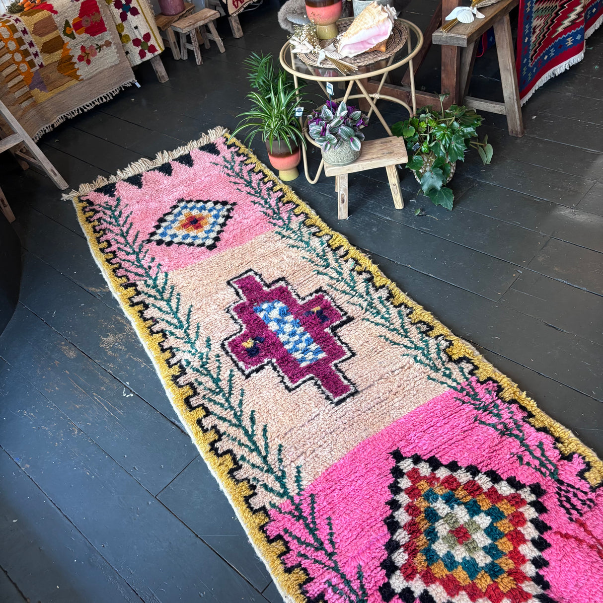 Pink Beni Ourain wool runner