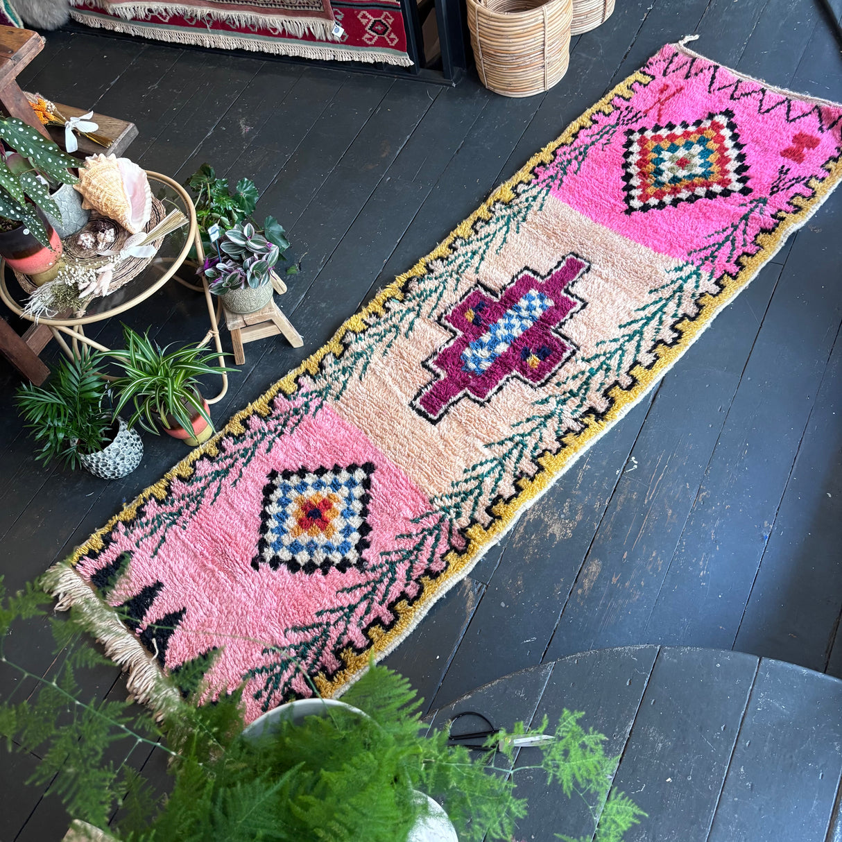 Pink Beni Ourain wool runner