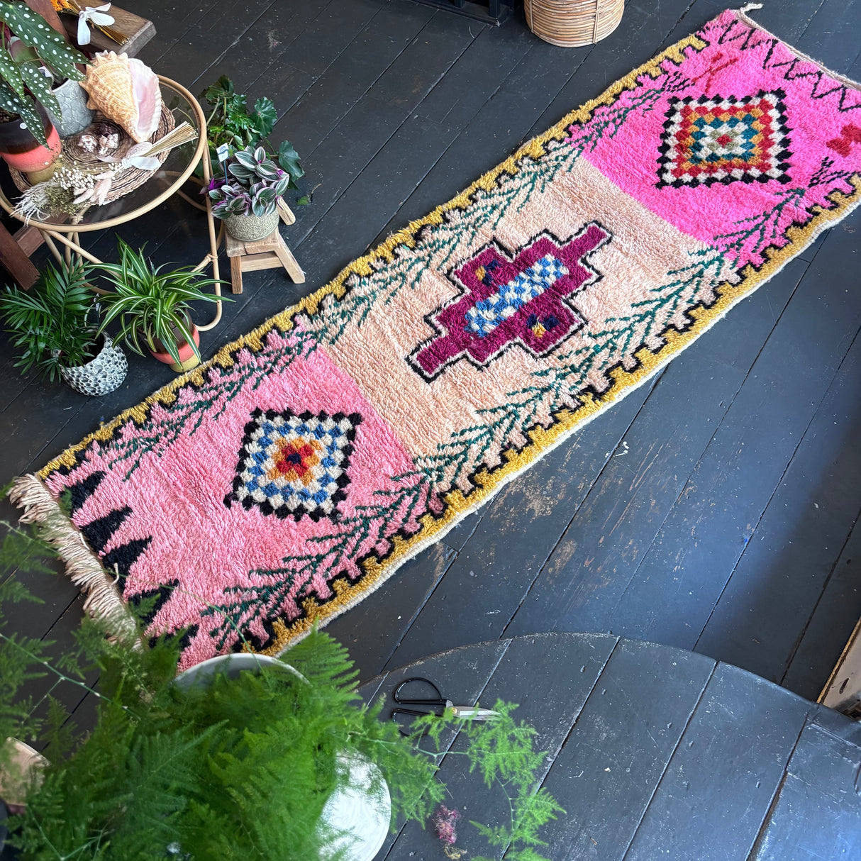 Pink Beni Ourain wool runner