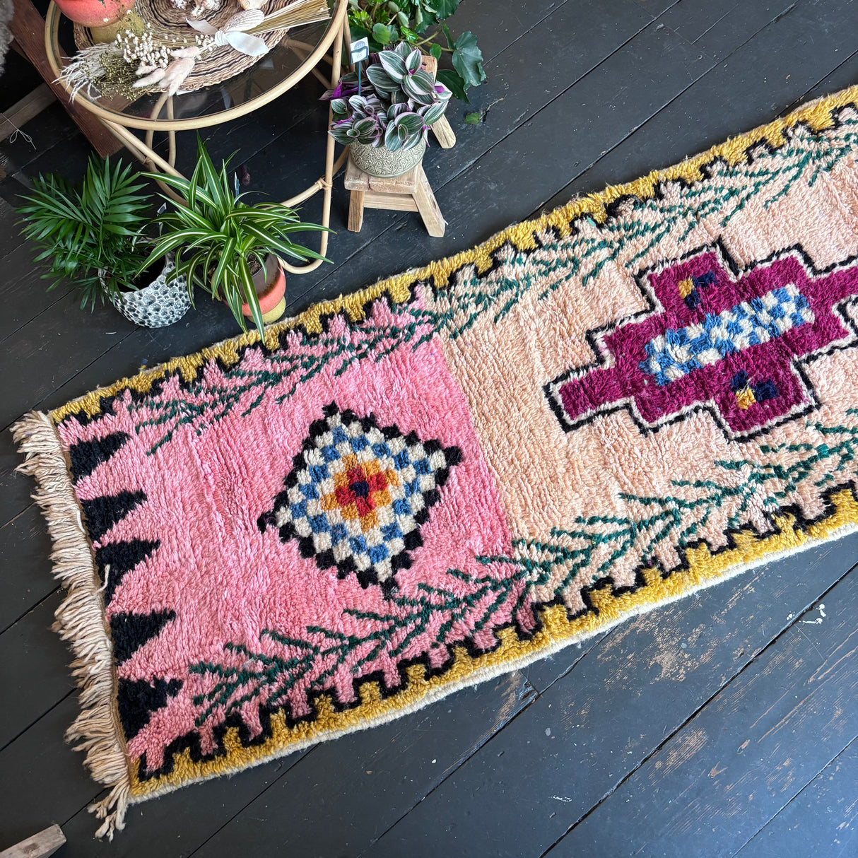 Pink Beni Ourain wool runner