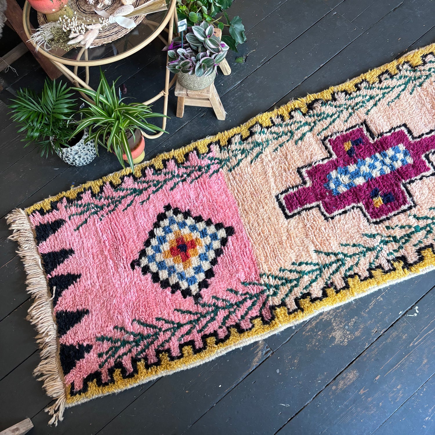 Pink Beni Ourain wool runner