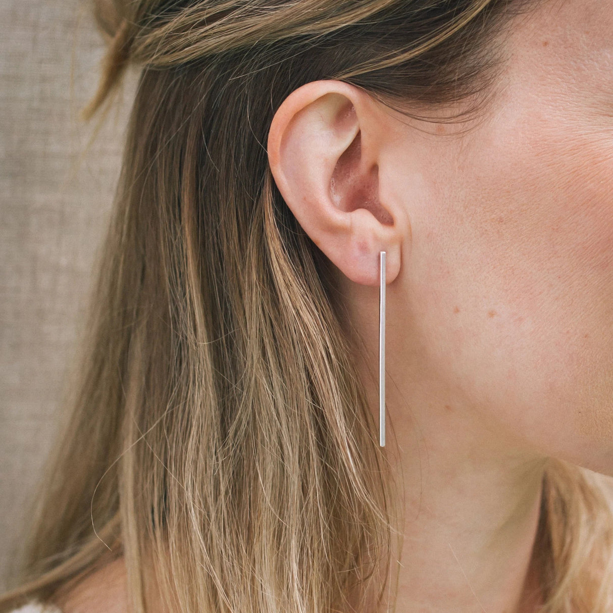 Long silver line earrings