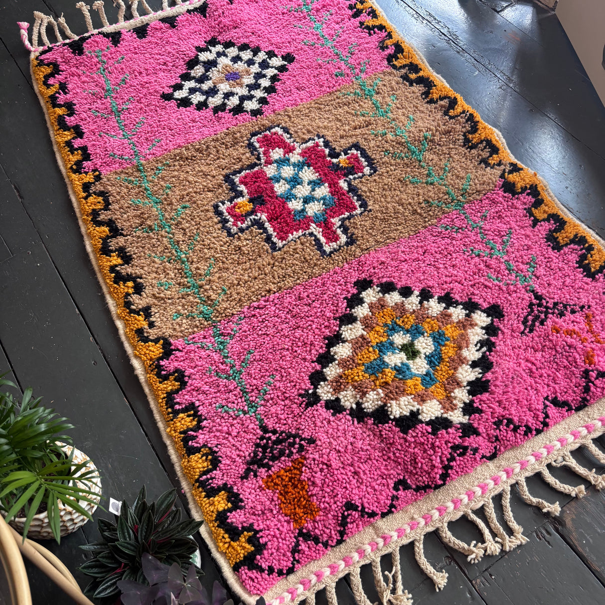 Pink Beni Ourain wool rug