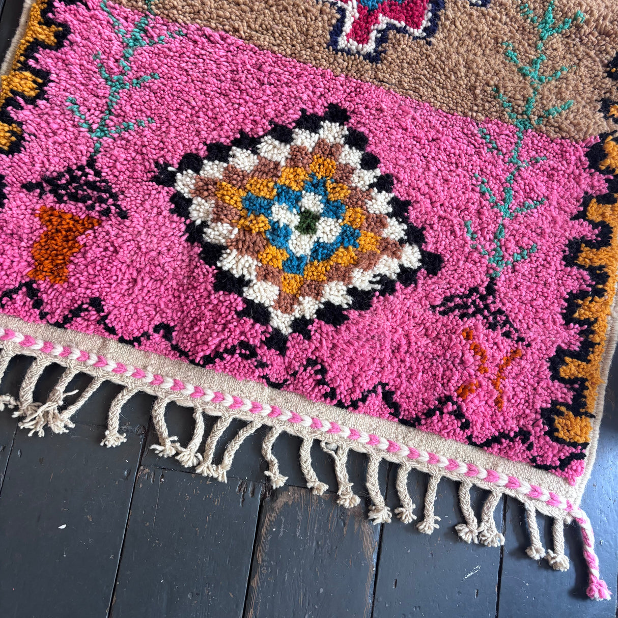 Pink Beni Ourain wool rug