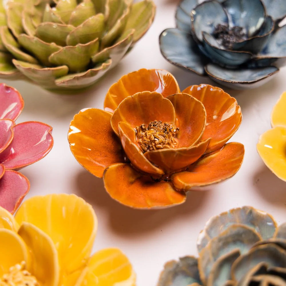 Orange Lotus ceramic flower