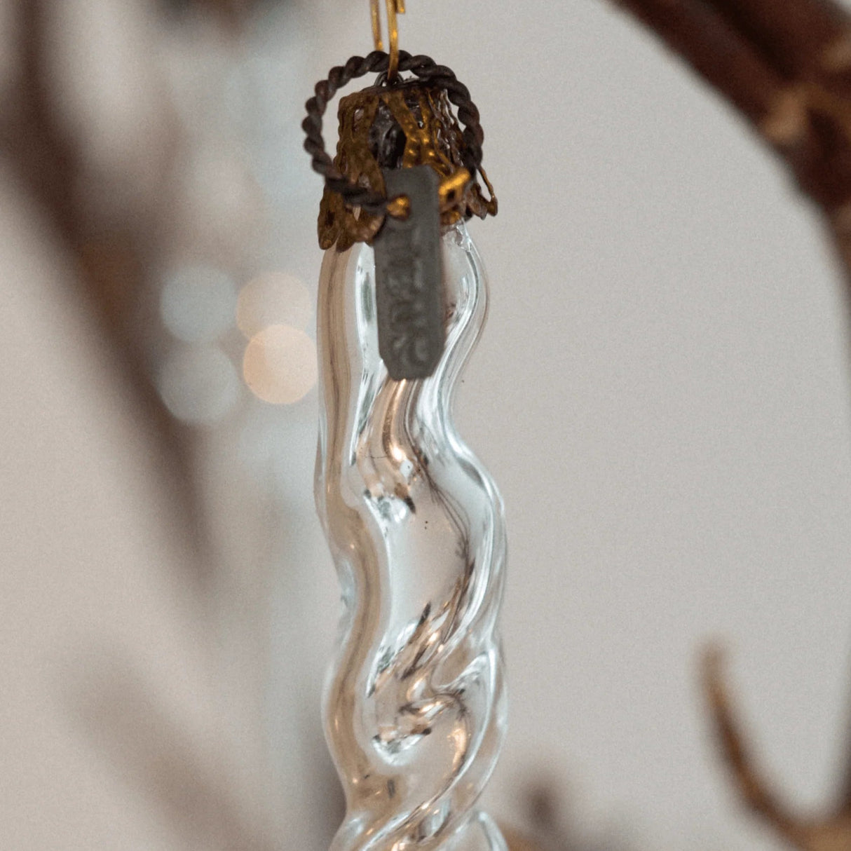 Mouth blown twisted glass icicle