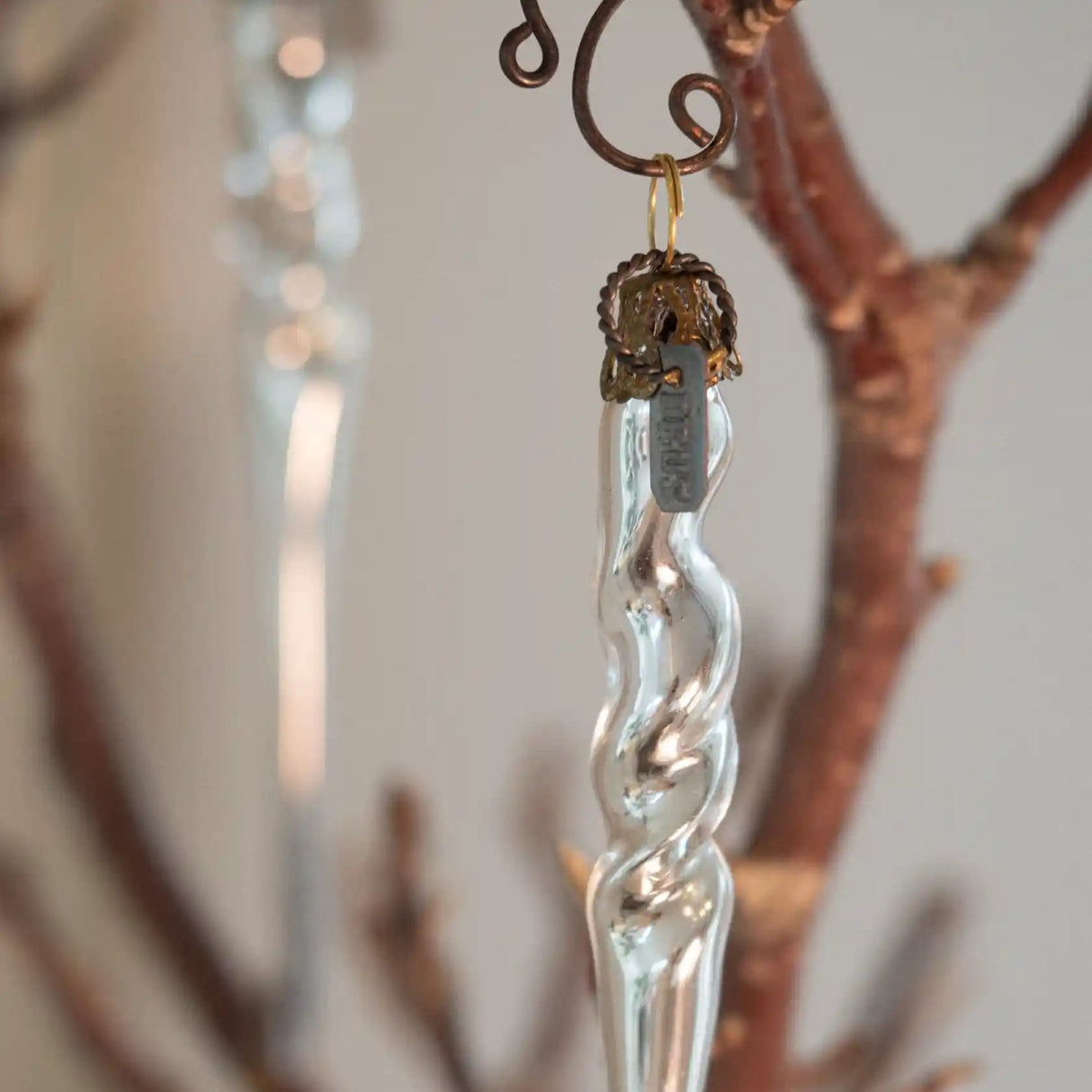 Mouth blown twisted glass icicle