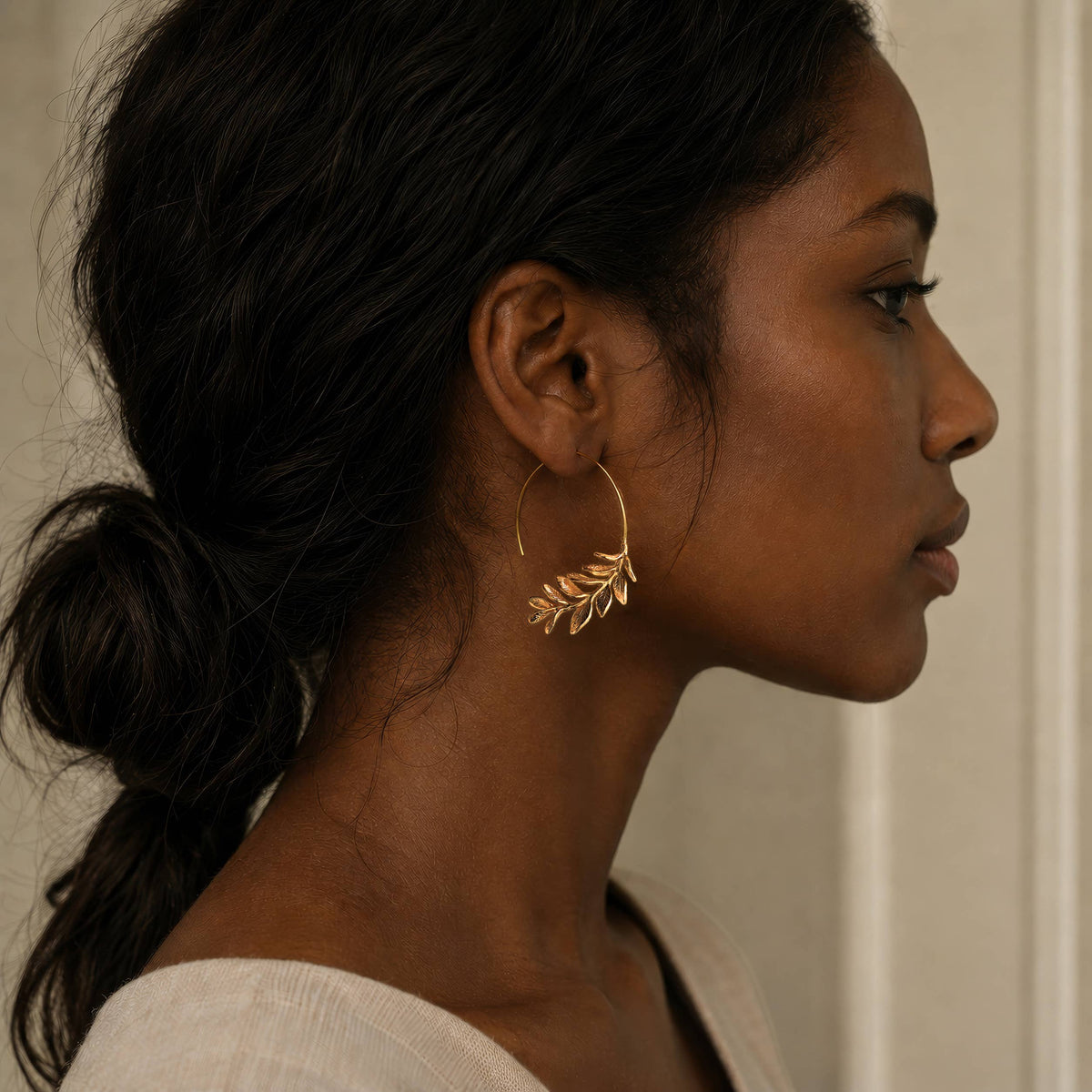 Rosemary Botanical Leaf Hoop Earrings