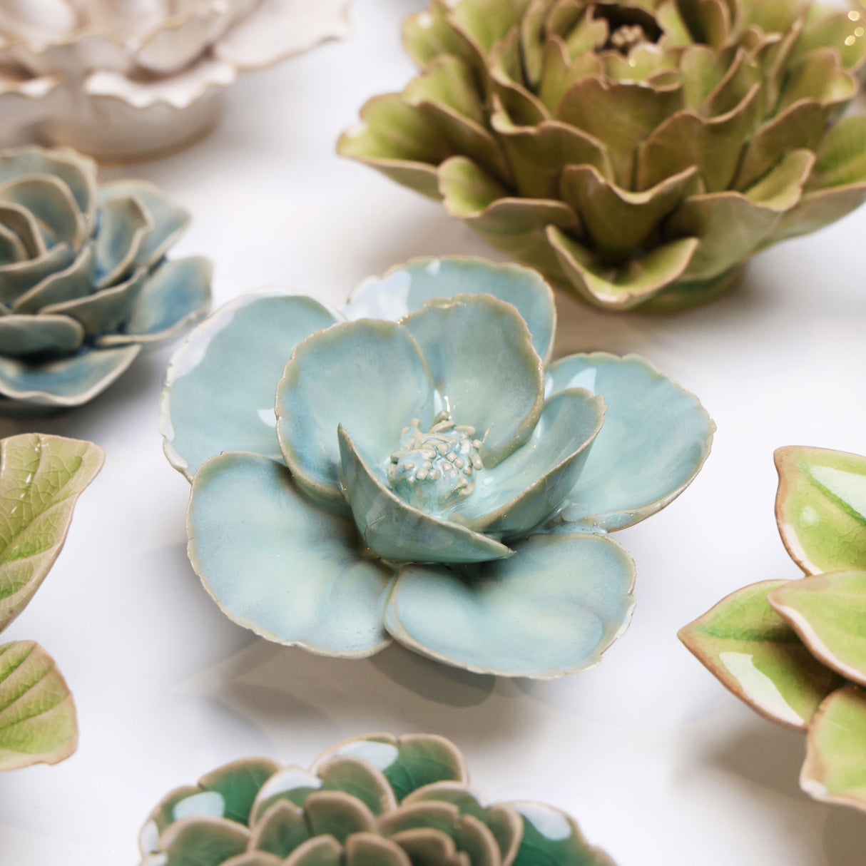 Teal Lotus ceramic flower