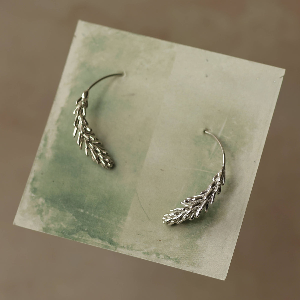 Silver Rosemary Leaf Hoop Earrings