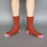 Recycled lambswool & silk blend socks (rust)