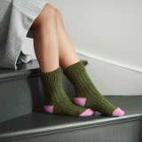Recycled lambswool & silk blend socks (Green)