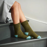 Recycled lambswool & silk blend socks (green)