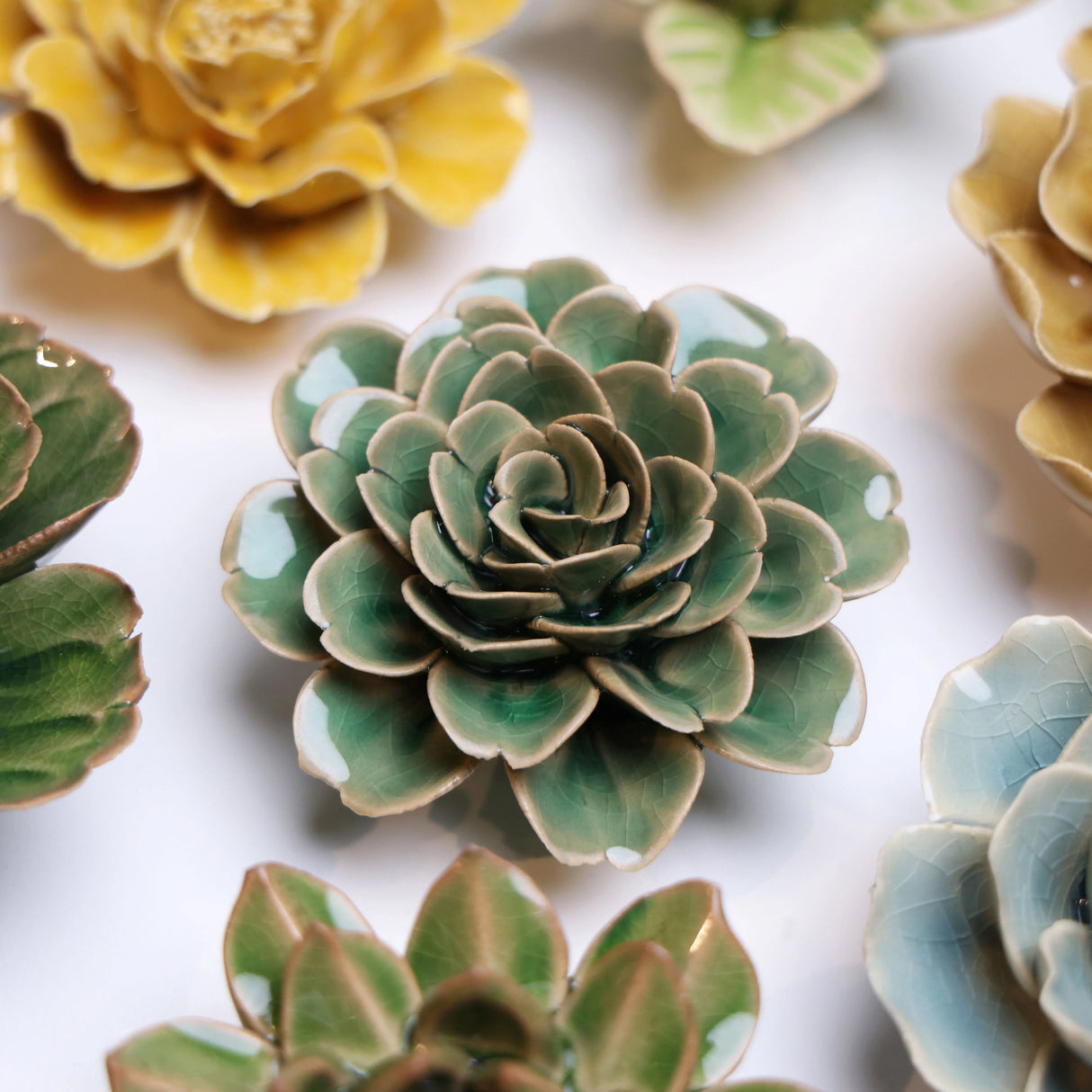 Green Tea Rose ceramic flower