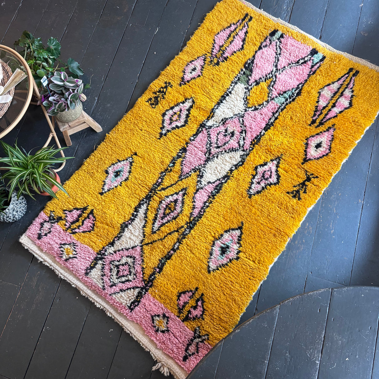 Yellow Beni Ourain wool rug