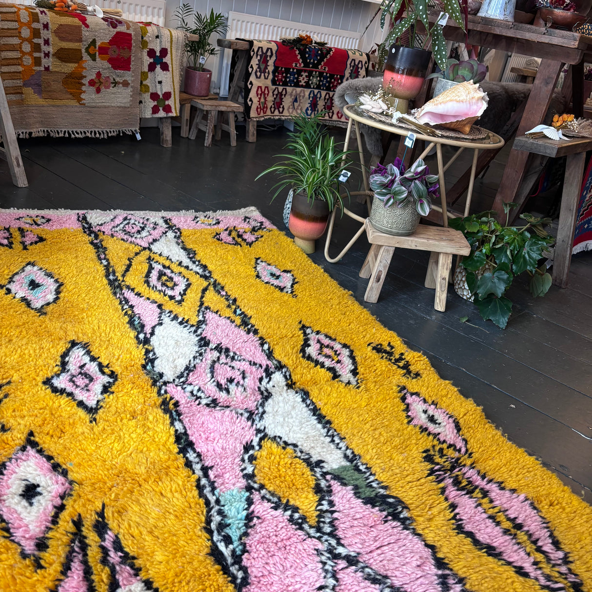 Yellow Beni Ourain wool rug