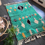 Green Beni Ourain wool rug