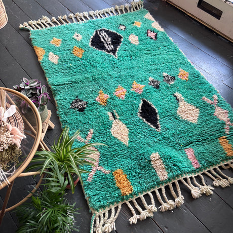 Green Beni Ourain wool rug