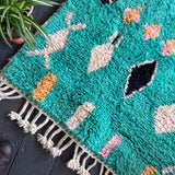 Green Beni Ourain wool rug