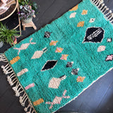 Green Beni Ourain wool rug