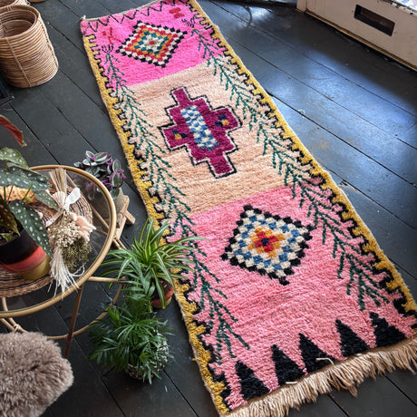 Pink Beni Ourain wool runner