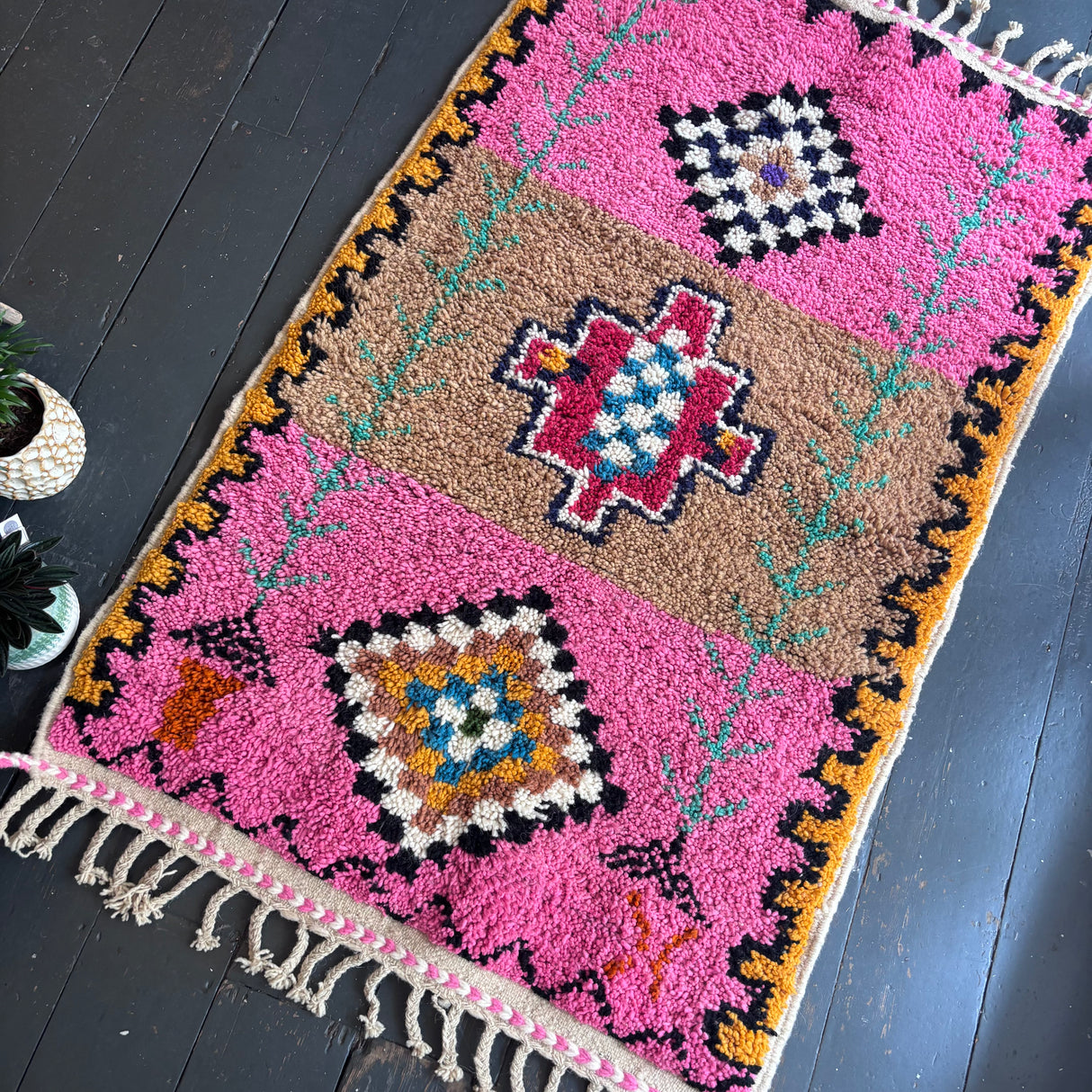 Pink Beni Ourain wool rug