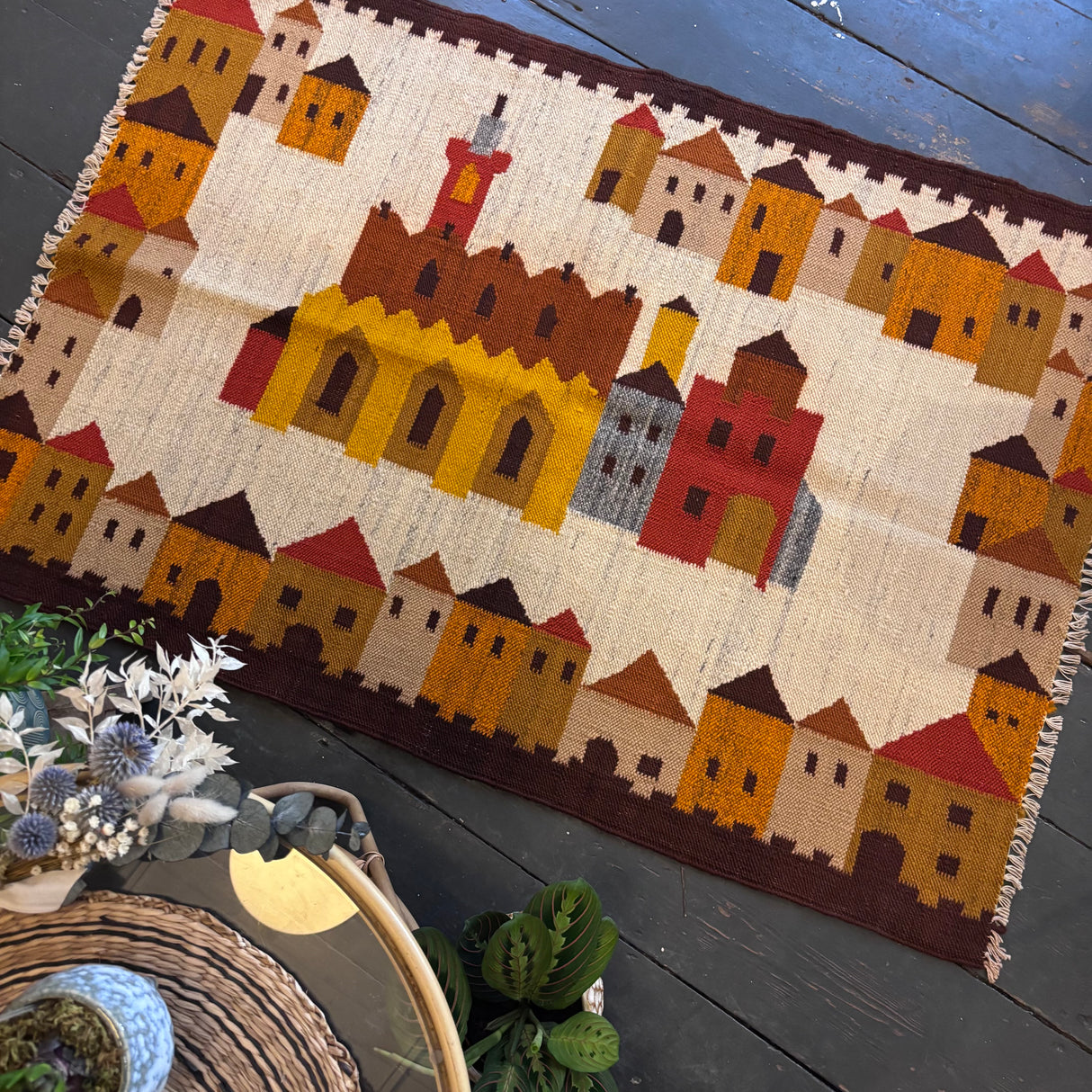 Village scene rug