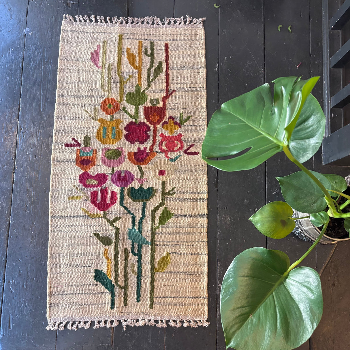 Mini rug/wallhanging (teal and pink flowers)